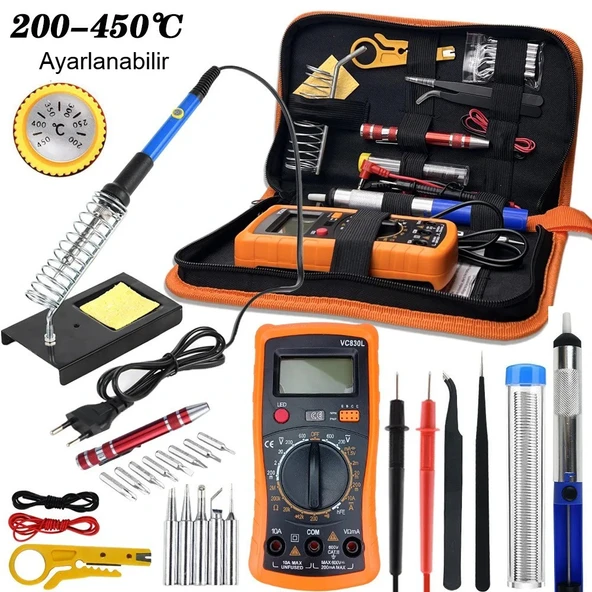 60W Ayarlanabilir Elektrikli Havya Kiti Full Lehim Seti Dijital Multimetre Taşıma Çantalı DIY Onarım Aracı ürün görseli 1