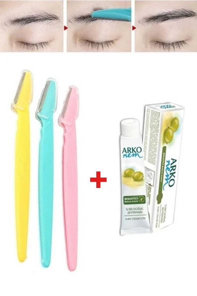 3 Adet Kaş Şekillendirici Ustura Arko Nem Zeytinyağı Kremi 20 cc ürün görseli 1