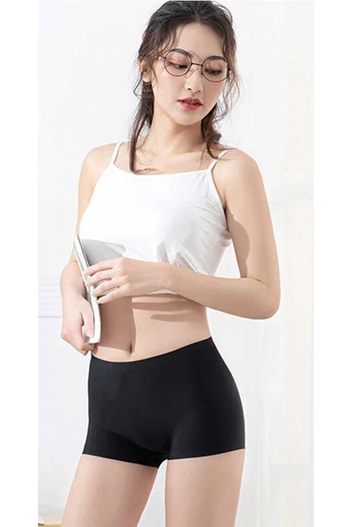 Kadın Dikişsiz Görünmez İz Yapmaz Mini Şort Boxer Siyah ürün görseli 1