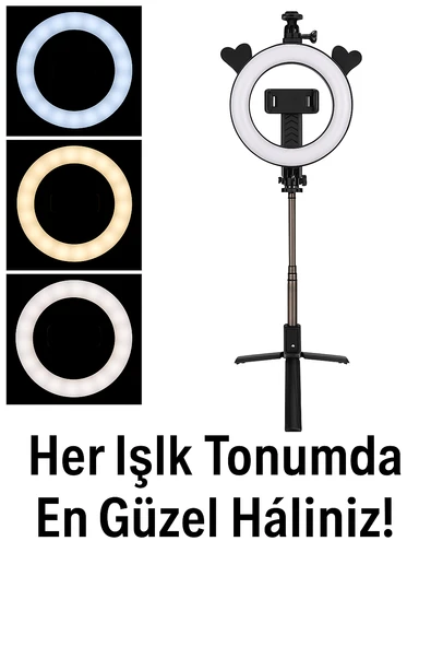 3 Modlu Ayarlanabilir LED Işıklı Selfie Halkası Makyaj ve Canlı Yayın İçin Profesyonel Aydınlatma ürün görseli 1