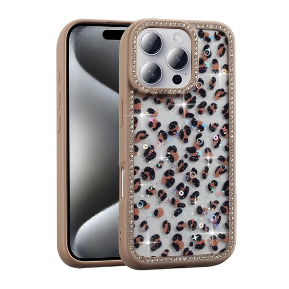 Apple iPhone 16 Pro Uyumlu Kılıf Taşlı ve Simli Tasarım Azra Kapak ürün görseli 1
