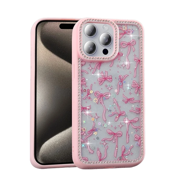 Apple iPhone 15 Pro Uyumlu Kılıf Taşlı ve Simli Tasarım Azra Kapak ürün görseli 1
