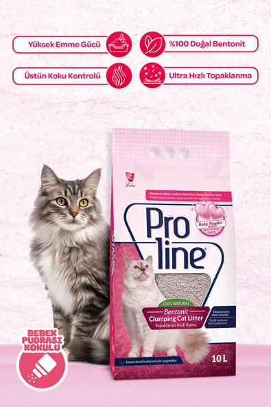 Pro Line Doğal Topaklanan Baby Powder Kokulu Kedi Kumu 10 Lt ürün görseli 1