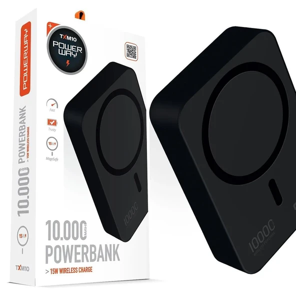 Powerway 10.000Mah PD15W Magsafe Kablosuz Wireless Taşınabilir Şarj Cihazı Siyah Powerbank TXM10 ürün görseli 1