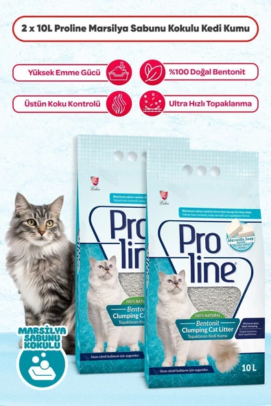 Pro Line Marsilya Sabun Kokulu Bentonit Kedi Kumu 10 Lt x 2 Adet ürün görseli 1