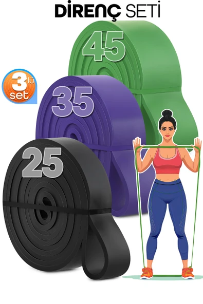25 + 35 + 45 KG 3'lü SET Barfiks Lastiği Gym Resistance Band Antrenman Kas Geliştirme Bandı ürün görseli 1