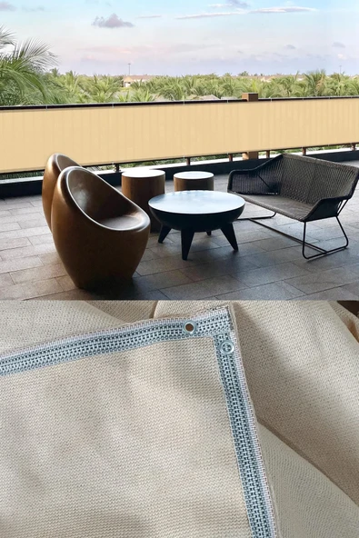 Branda Dünyası 60x910 cm Krem Balkon Filesi - Yüzde 95lik Şeritli Halkalı File ürün görseli 1