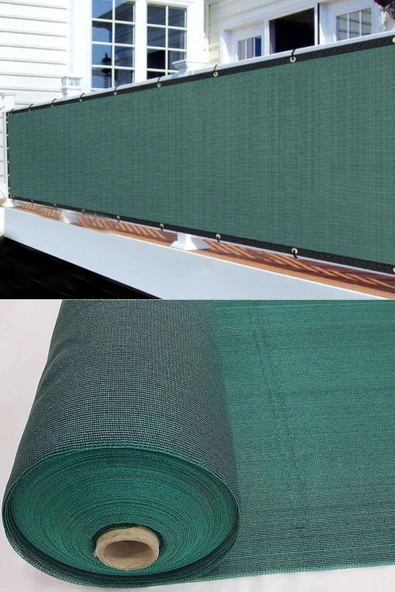 Branda Dünyası 90x1410 cm Yeşil Balkon Filesi - Yüzde 95lik Şeritli Halkalı File ürün görseli 1