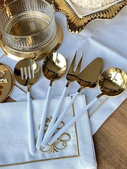 Allegra White Gold 5 Parça Servis Kaşık Seti - Resim 2