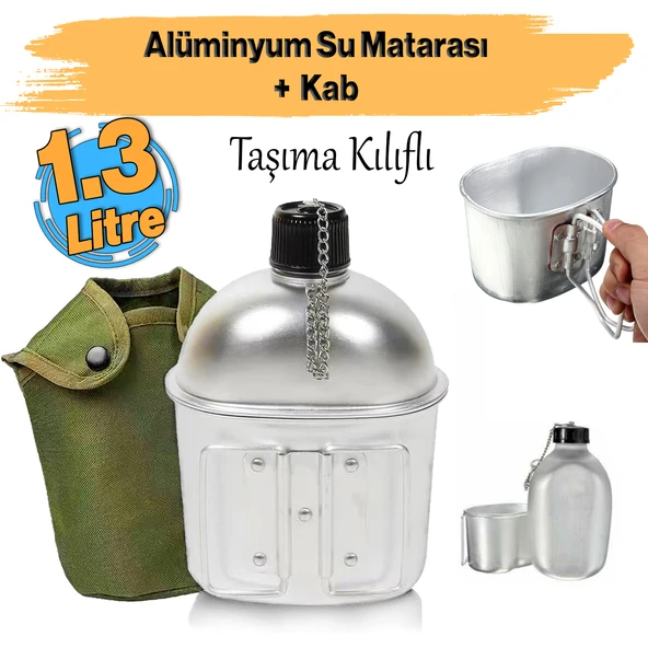 Kılıflı Alüminyum Kamp Matarası Sağlam Dayanıklı Metal Su Matara Taşıma Kılıflı Kab İle Birlikte ürün görseli 1
