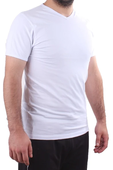 Twister Jeans 2302 Beyaz Günlük Pamuklu Basıc V Yaka Erkek Tişört ürün görseli 1
