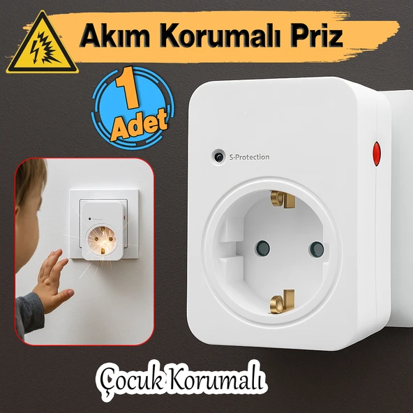 Akım & Şok Korumalı Tekli Priz Açma Kapama Düğmeli Çoçuk Korumalı Fiş 720 Joule IP20 3600 W Koruma ürün görseli 1