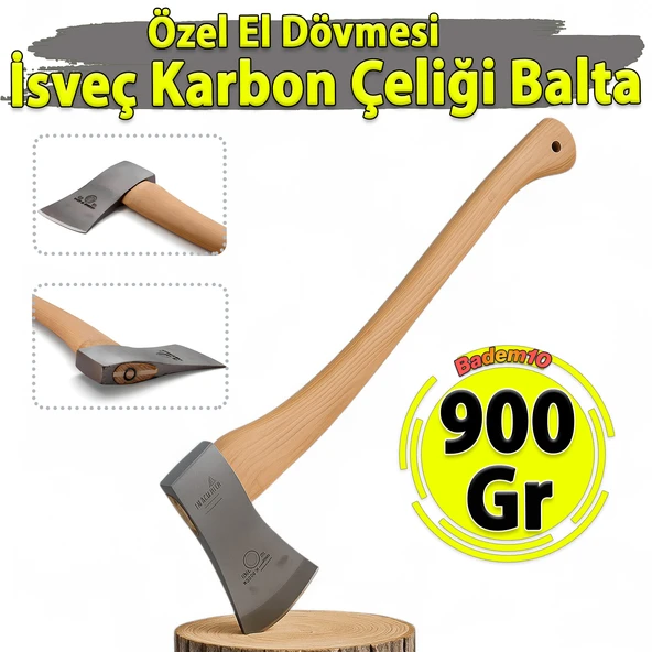 900 Gram 65 Cm El Yapımı İthal İsveç Karbon Çelik Yarma Odun Kesme Balta Ergonomik Sap Kamp Bahçe Av ürün görseli 1
