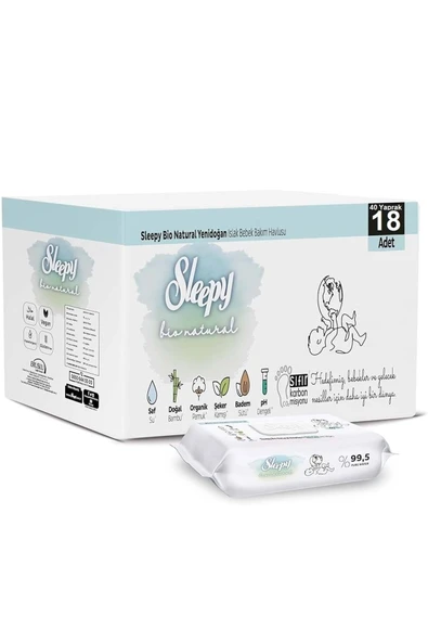 Sleepy Islak Havlu Bio Natural 40'lı (18 Li Set) 720 Yaprak ürün görseli 1