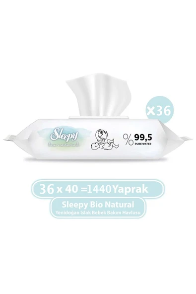 Sleepy Bio Natural Yenidoğan Islak Bebek Bakım Havlusu 36x40 (1440 Yaprak) ürün görseli 1