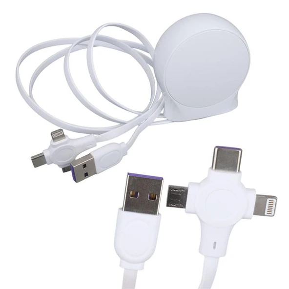Powermaster PM-27143 1 Metre Makaralı 3In1 Şarj Kablosu (Lightning - TYPE-C - Micro USB) ürün görseli 1