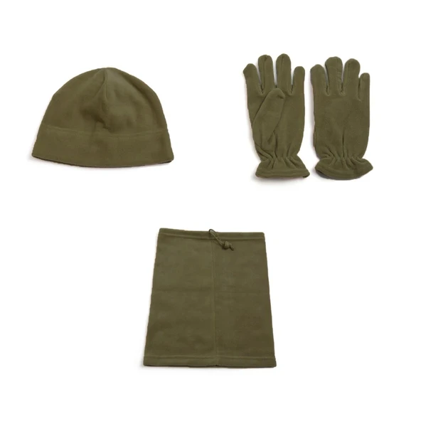 KARCAMP UNISEX 3'LÜ POLAR BOYUNLUK-BANTLI BERE-ELDİVEN SETİ (HAKİ) ürün görseli 1