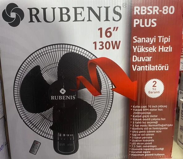 Rubenis RBSR-80 Kumandalı Duvar Vantilatörü Siyah ürün görseli 1