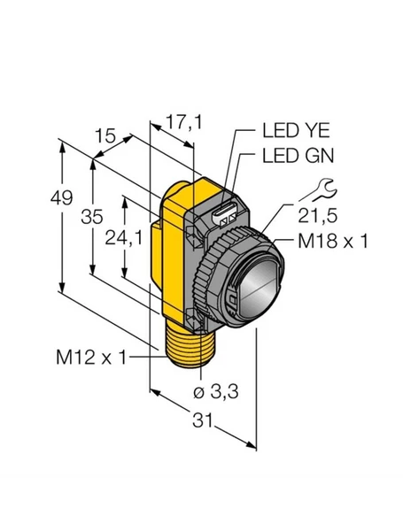Turck RO20M-BT18-VP6X2-H1141 Fotoelektrik Sensör , Karşılıklı (Alıcı Tarafı),  Silindirik/Kübik Gövde, 20m. Algılama, PNP,M12 Konnektörlü ürün görseli 1