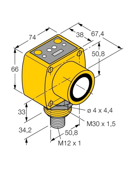 Turck RU8M-Q50-LIU26X4-H1151 Ultrasonik Sensör , 8m. Algılama mesafesi, 4-20mA/0-10V, M12 Konnektörlü ürün görseli 1