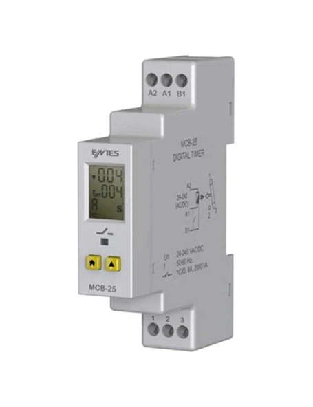 Entes M4083 MCB-25 LCD Çok Fonksiyonlu 24-240VAC/DC DIN I Zaman Rölesi Çekme-Bırakma Gecikmeli ürün görseli 1