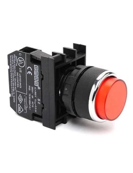 Emas B102HK B Serisi Plastik 1NO+1NC Yaylı Çıkık Kırmızı 22 mm Buton ürün görseli 1