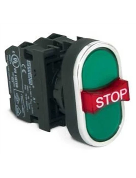 Emas B121B30YY B Serisi Plastik 1NO+1NC+1NO Üçlü 1 Çıkık Stop Yeşil-Yeşil 22 mm Buton ürün görseli 1