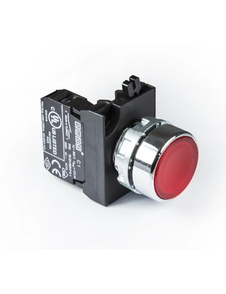 Emas CM100DK CM Serisi Metal 1NO Yaylı Düz Kırmızı 22 mm Buton ürün görseli 1