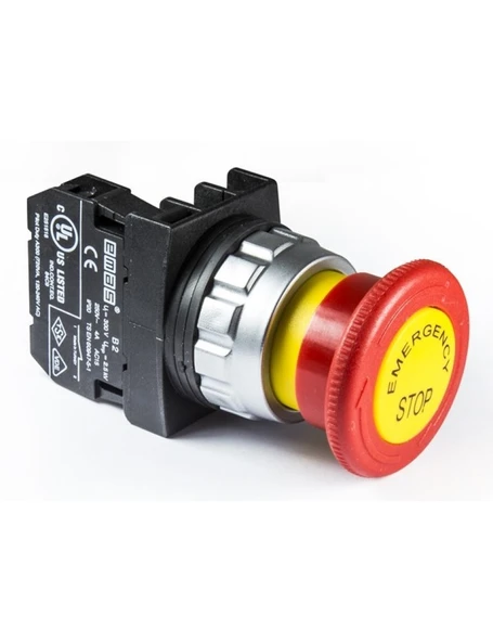 Emas H200EE H Serisi Plastik 1NC Acil Stop 40 mm Çevirmeli Etiketli Kırmızı 30 mm Buton ürün görseli 1