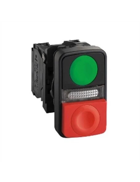 Schneider XB5AW73731M5 22 mm Yeşil/Kırmızı İkili Çıkık Işıklı Buton 240V ürün görseli 1