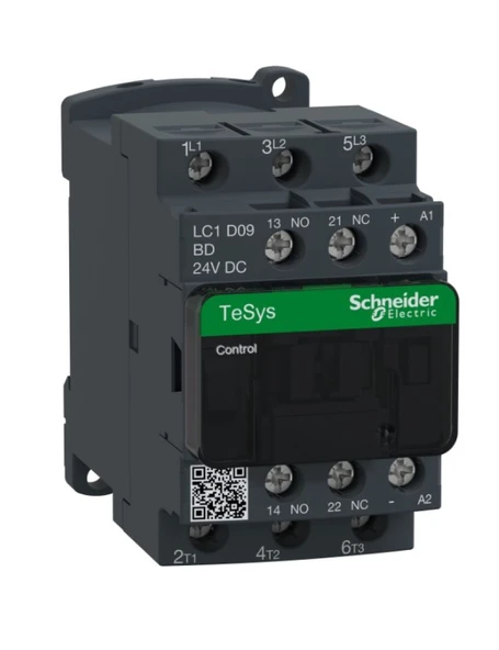 Schneider LC1D09BD TeSys D 9 A 4 kW 24V DC Kontaktör 3 Kutuplu 1NO+1NC AC-3 ürün görseli 1