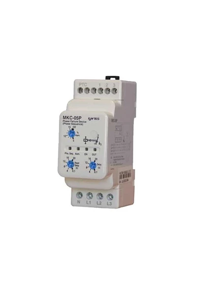Entes M1728 MKC-05P PTC Korumalı Motor Faz Koruma Rölesi 1C/O Kontak 220-230VAC DIN II Ayarlanabilir Çekme-Açma Gecikmeli Nötr Kopması Algılamalı ürün görseli 1