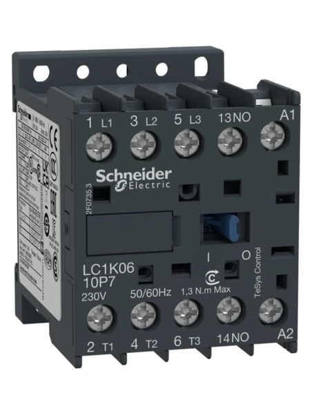 Schneider LC1K1210B7 TeSys K 12 A 5,5 kW 24V AC Kontaktör 3 Kutuplu 1NO AC-3 ürün görseli 1