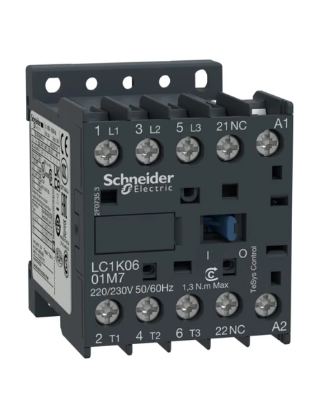 Schneider LC1K1601B7 TeSys K 16 A 7,5 kW 24V AC Kontaktör 3 Kutuplu 1NC AC-3 ürün görseli 1