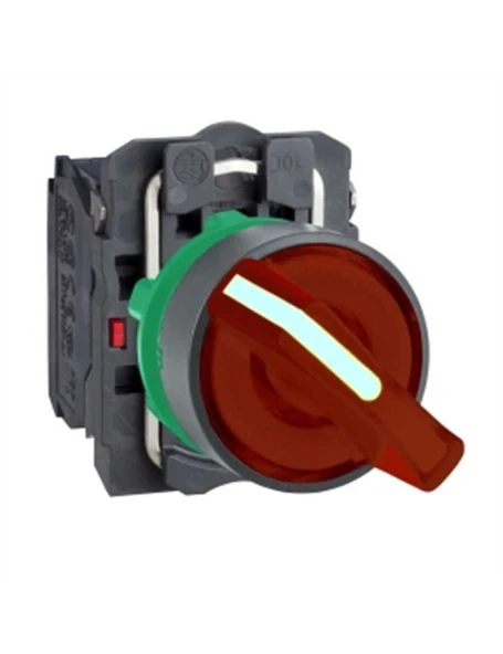 Schneider XB5AK124B5 Kırmızı Komple Işıklı Mandal Buton 22 mm 2 Konumlu Sabit 1Na 1Nk 24V ürün görseli 1