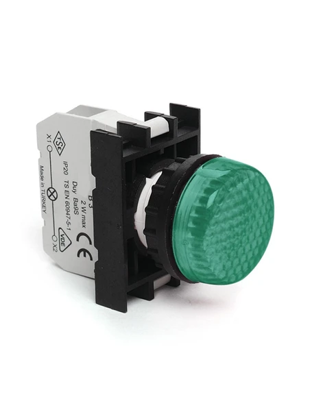 Emas B090XY B Serisi Plastik LED'li 12-30V AC/DC Yeşil 22 mm Sinyal ürün görseli 1