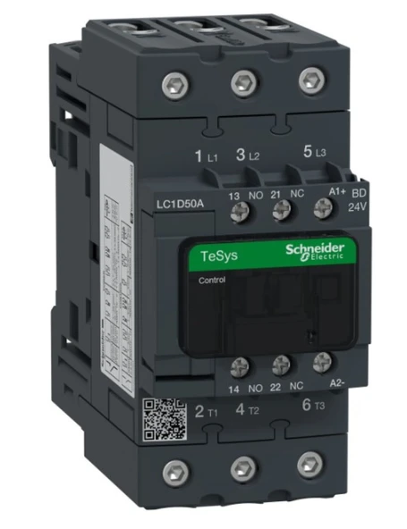 Schneider LC1D50ABD TeSys D 50 A 22 kW 24V DC Kontaktör 3 Kutuplu 1NO+1NC AC-3 ürün görseli 1