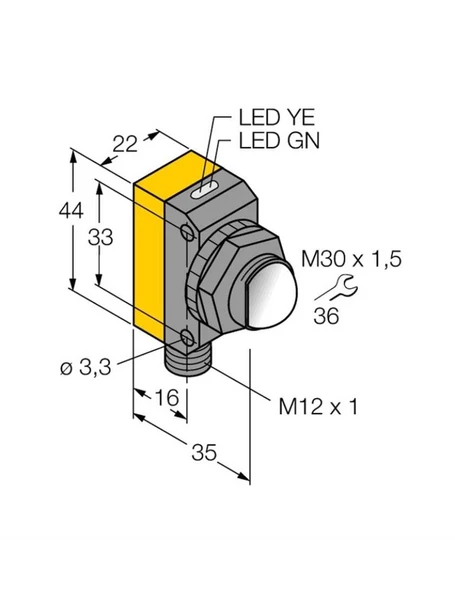 Banner QS30RRXQ Fotoelektrik Sensör, Karşılıklı Tip Alıcı Taraf , 216m. Algılama mesafesi ,M30, PNP, M12 Konnektörlü ürün görseli 1