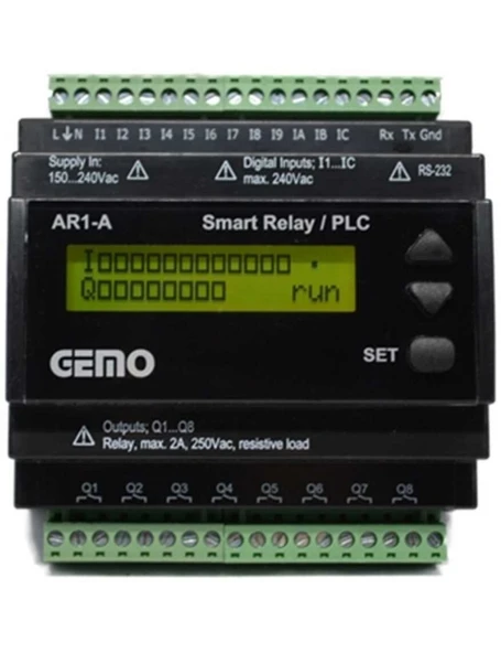 Gemo AR1-A-230VAC Ray Tipi "Ladder Logic" ile Programlanabilir Akıllı Röle / PLC ürün görseli 1