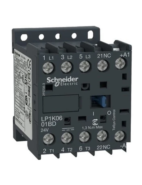 Schneider LP1K1201BD TeSys K 12 A 5,5 kW 24V DC Kontaktör 3 Kutuplu 1NC AC-3 ürün görseli 1
