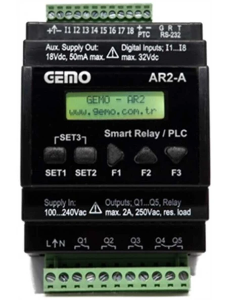 Gemo AR2-A-230VAC-8D-RTC Ray Tipi "Ladder Logic" ile Programlanabilir Akıllı Röle / PLC ürün görseli 1
