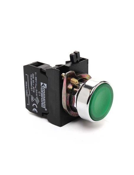 Emas CM100DY CM Serisi Metal 1NO Yaylı Düz Yeşil 22 mm Buton ürün görseli 1