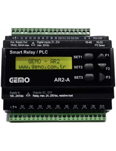 Gemo AR2-A-24VDC-14D-RTC Ray Tipi "Ladder Logic" ile Programlanabilir Akıllı Röle / PLC ürün görseli 1