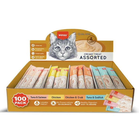 Wanpy Karışık 4 Lezzetli Krema Kedi Ödülü 100 x 14 Grm ürün görseli 1