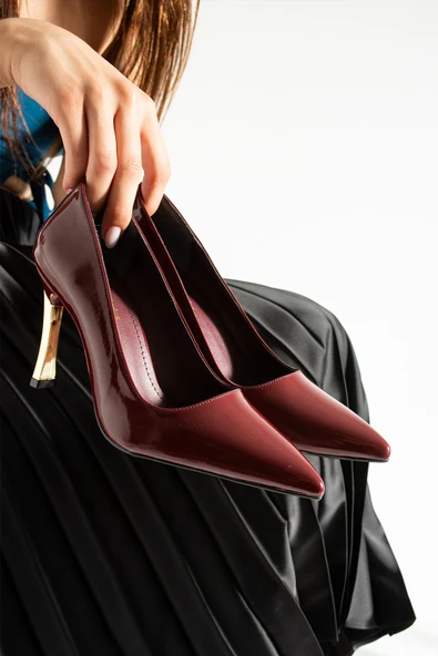Bordo Rugan Stiletto Konforlu Günlük Ve Özel Gün Kadın Topuklu Ayakkabı ürün görseli 1