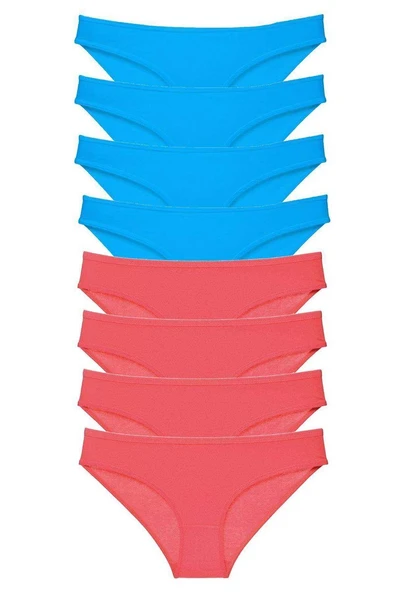 8 adet Süper Eko Set Likralı Kadın Slip Külot Fuşya ve Mavi ürün görseli 1