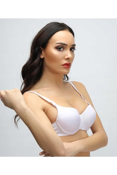 Silikonlu Desteksiz Telli Düz Boş Sütyen Beyaz - Resim 3
