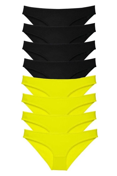 8 adet Süper Eko Set Likralı Kadın Slip Külot Sarı Siyah ürün görseli 1