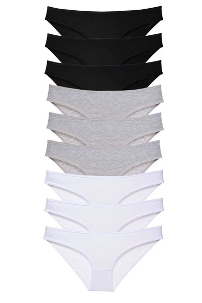 9 adet Süper Eko Set Likralı Kadın Slip Külot Siyah Gri Beyaz ürün görseli 1