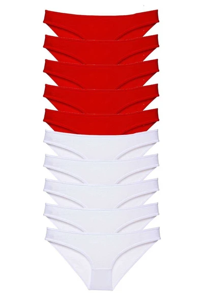 10 adet Süper Eko Set Likralı Kadın Slip Külot Kırmızı Beyaz ürün görseli 1